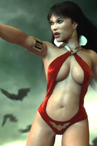 туман, клыки, Vampirella, девушка, летучие мыши, вампир