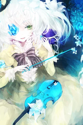 komeiji koishi, скрипка, девушка, Touhou, цветы, бант, лица, лилии