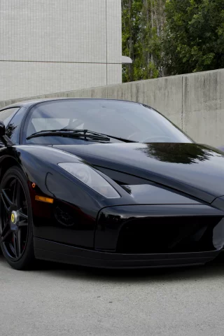 энцо, вид спереди, black, Ferrari, enzo, чёрный, феррари, здание