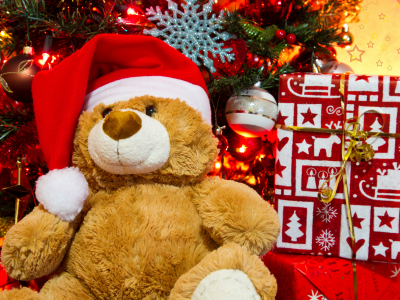 рождество, ёлка, медведь, Праздник, игрушки, новый год