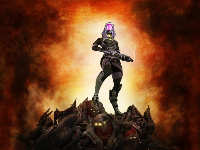 fan art, тали, оружие, фон, reapers, tali, Mass effect 3, жнецы