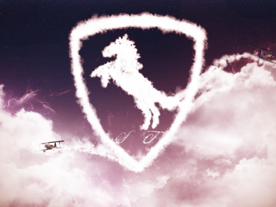 небо, Ferrari, самолеты, облака, logo, феррари