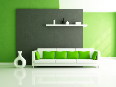 стиль, дизайн, подушки, белый, диван, зеленый, Интерьер