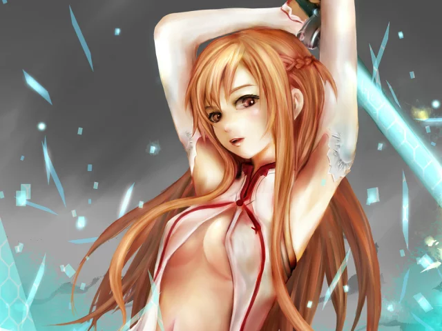 осколки, zhang xiao bo , девушка, меч, yuuki asuna, Арт, sword art online