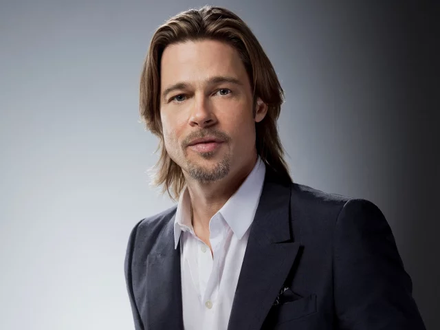 актер, брэд питт, Brad pitt, серый фон, продюсер, мужчина