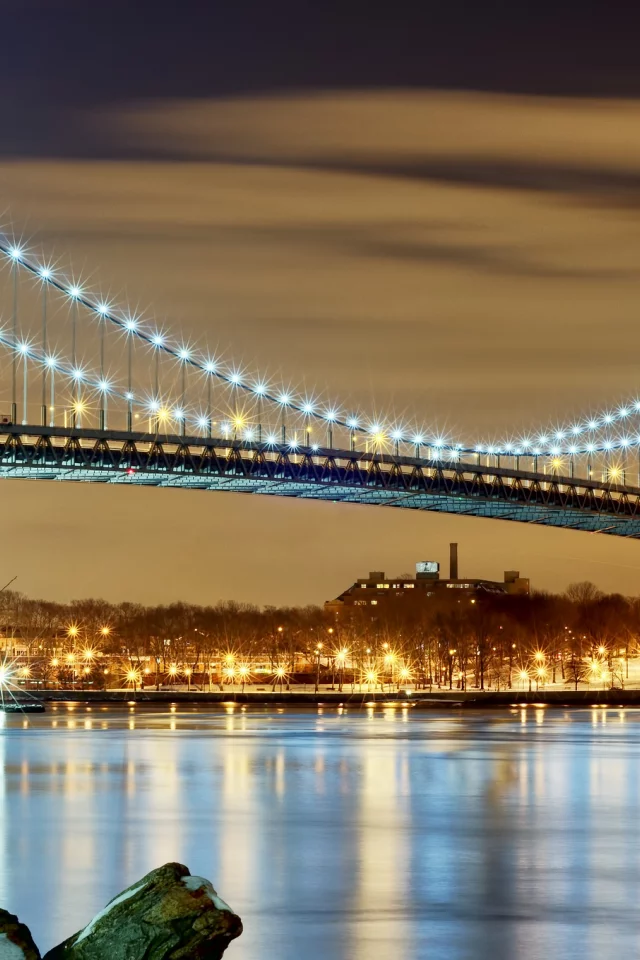 Сша, вечер, нью-йорк, огни, город, мост, new york