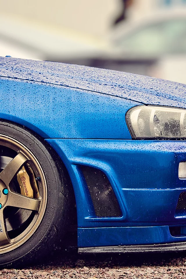 skyline, gt-r, синий, тюнинг, ниссан, r34, Nissan