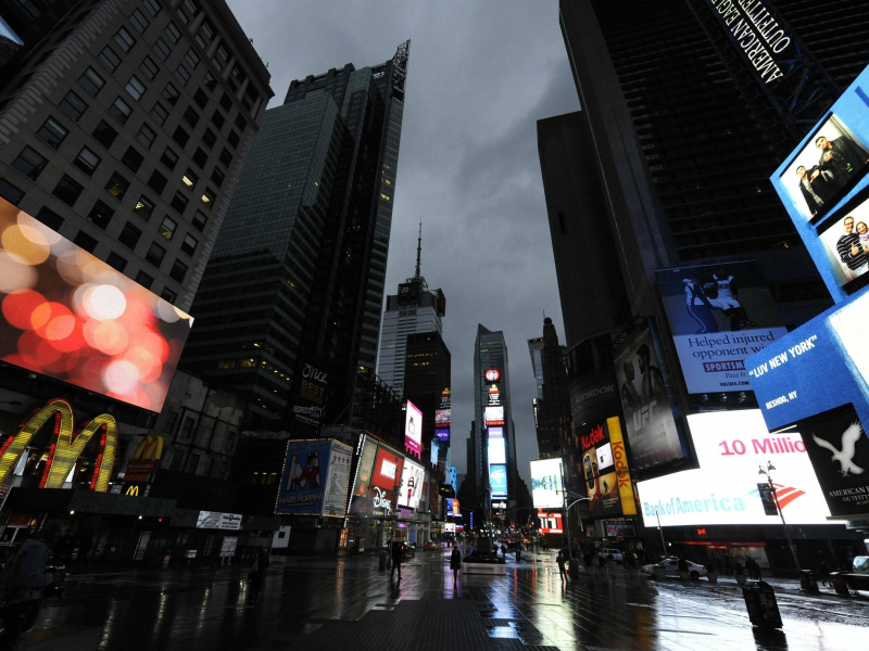 New york, sandy, times square, ураган, тучи, небоскрёбы