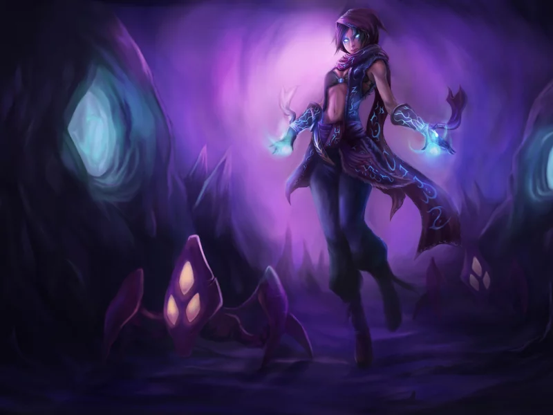 магия, накидка, капюшон, девушка, руны, League of legends, malzahar