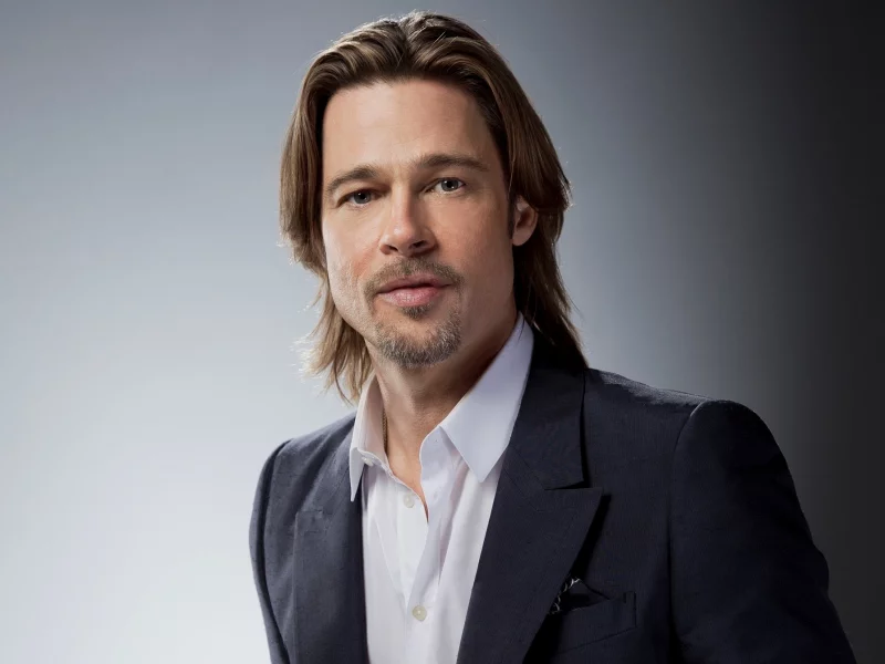 актер, брэд питт, Brad pitt, серый фон, продюсер, мужчина