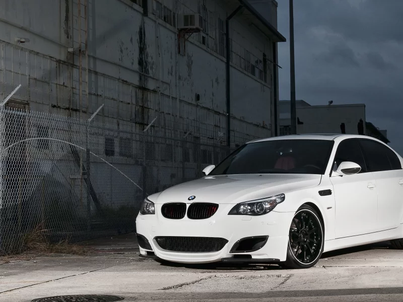 m5, e60, бмв, white, Bmw, забор, решётка, белый