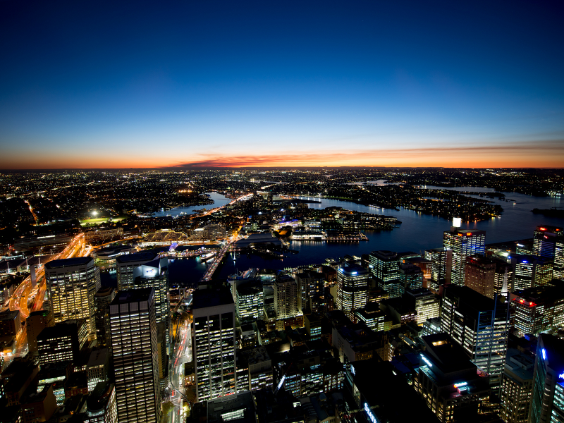 горизонт, Sydney, австралия, город, небо, закат, сидней