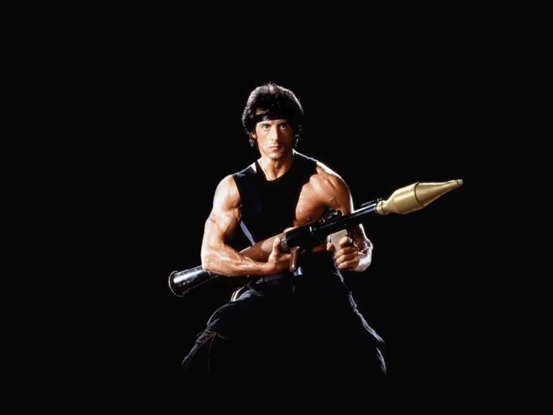 sylvester stallone, ракетница, черный фон, Сильвестр сталлоне