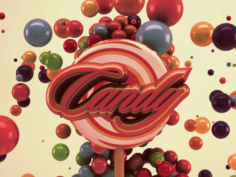 рендер, конфетка, Candy, слово, шарики, леденец, стиль