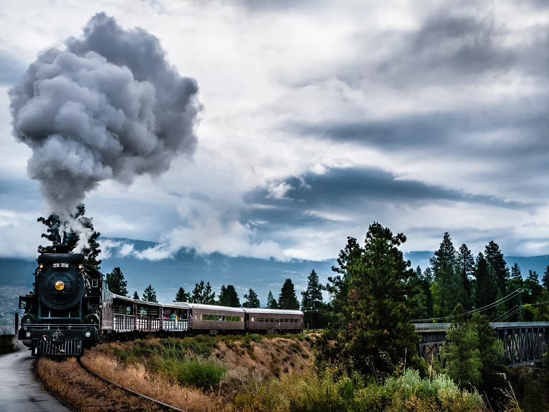 canada, поезд, british columbia, Паровоз, дым, природа