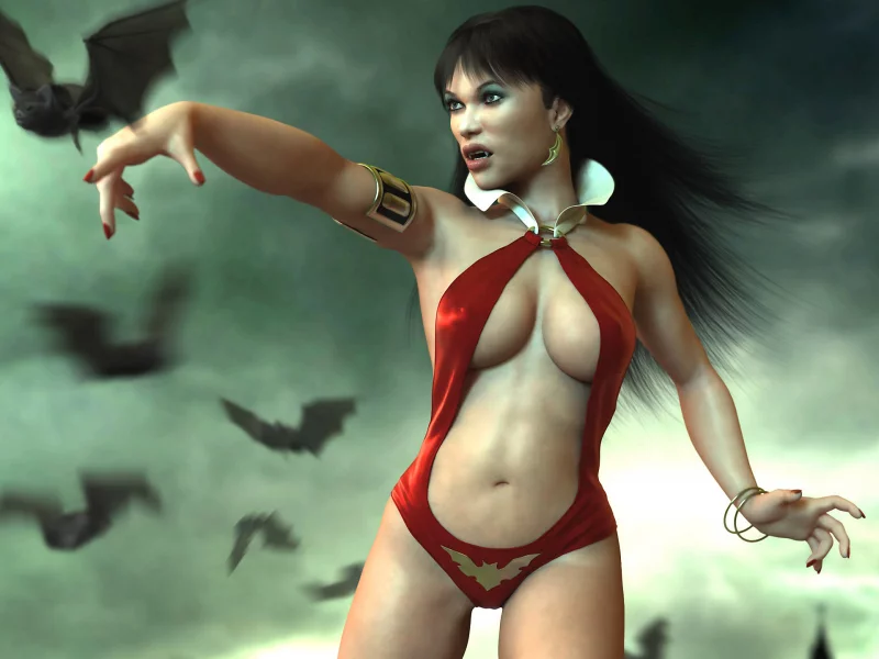 туман, клыки, Vampirella, девушка, летучие мыши, вампир