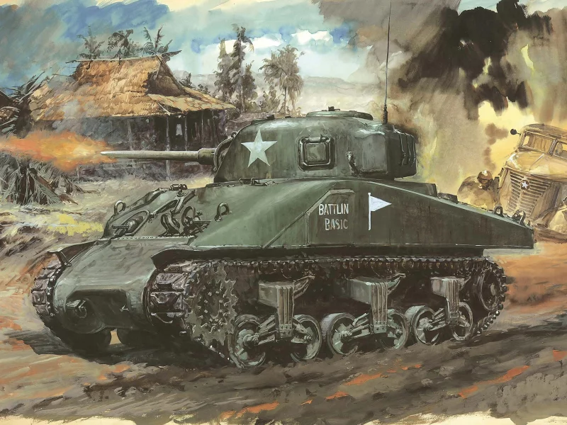 m4a1, танк, Арт, карандашами, sherman, мазками, рисунок