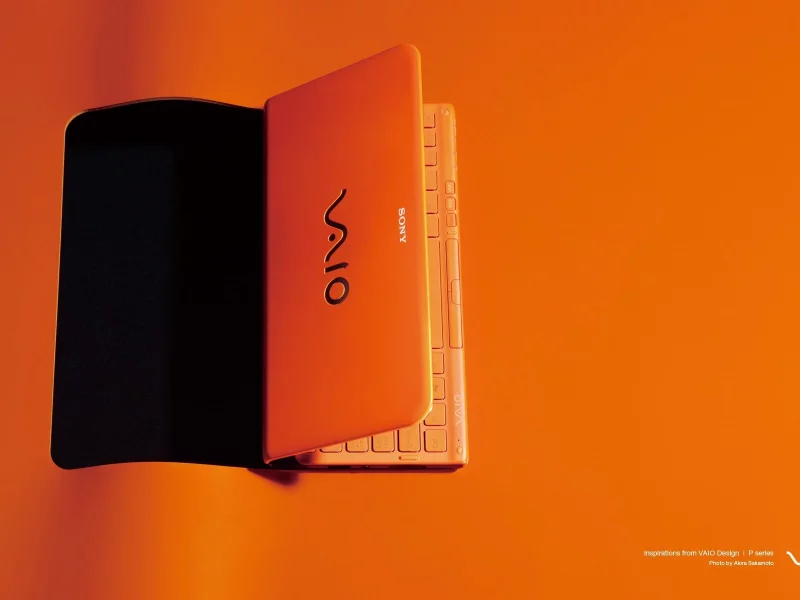 Оранжевый фон, оранжевый ноутбук, sony