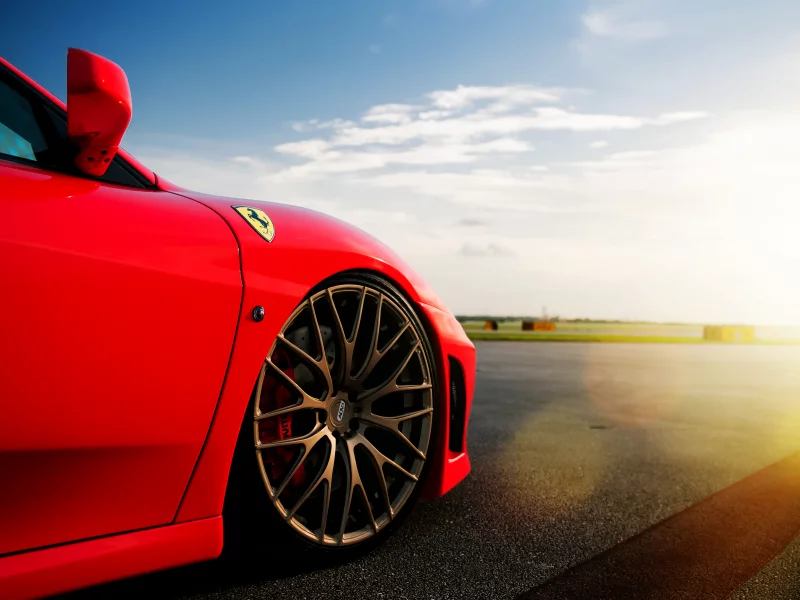 red, небо, шина, феррари, Ferrari, f-430, красная, диск, облака