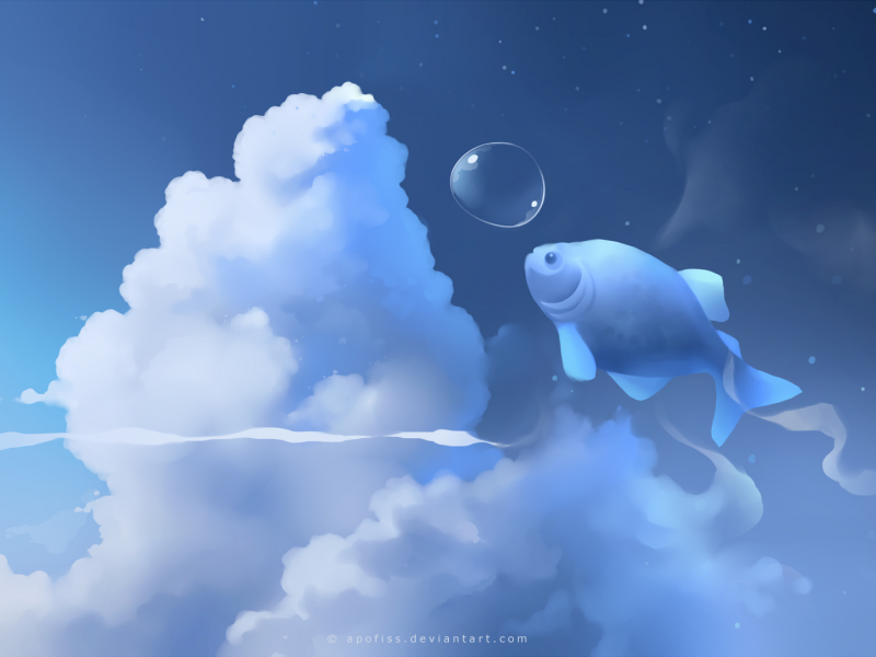  облака, рыба, голубой, Apofiss, пузырь