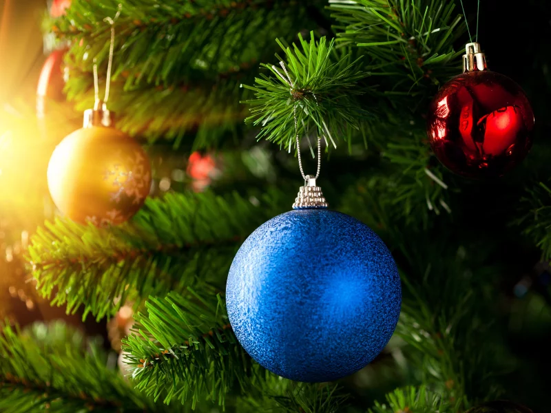 Шар, ветки, золотой, new year, елка, синий, красный, christmas