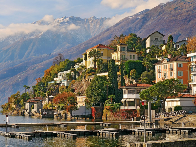 switzerland, ascona, швейцария, горы, здания, Аскона, деревья