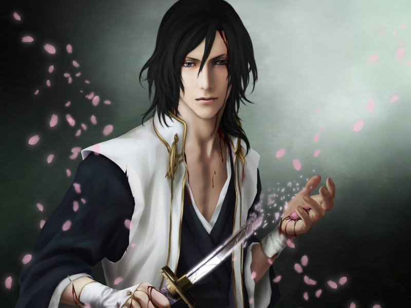 осколки, парень, zetsuai89, byakuya kuchiki, кинжал, bleach, Арт, кровь