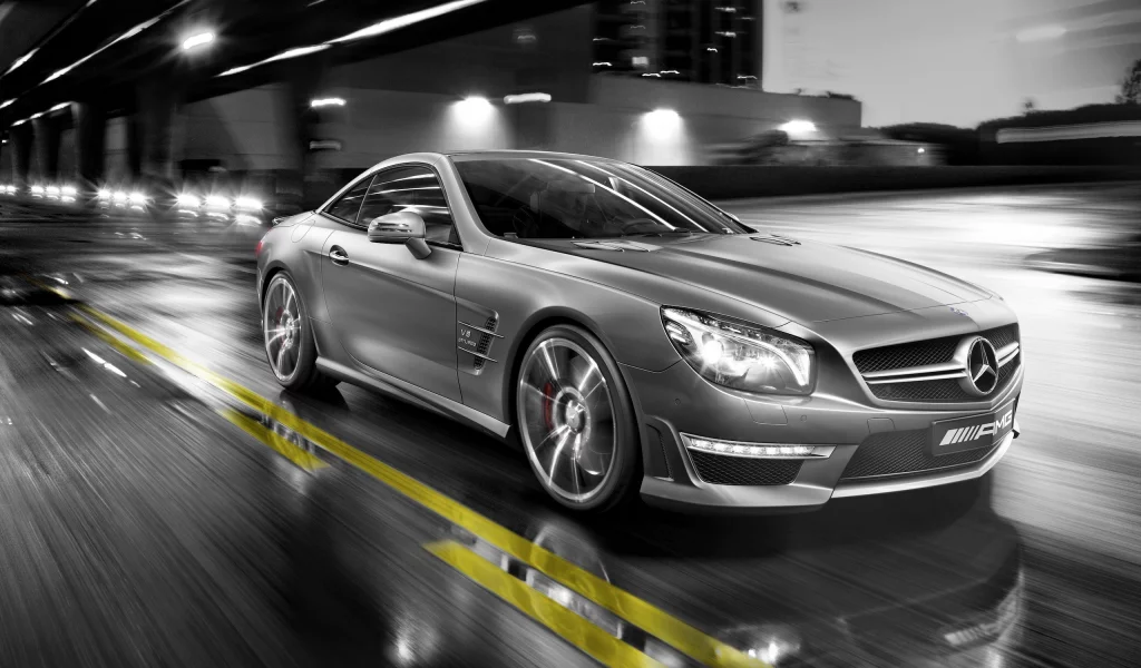 в движении, Мерседес, mercedes sl 55 amg, улица