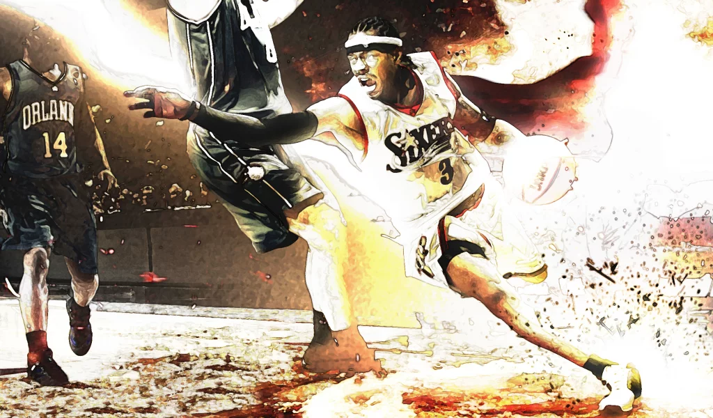 поле, мяч, 76sixers, orlando, игрок, spalding, Allen iverson, игра, прорыв