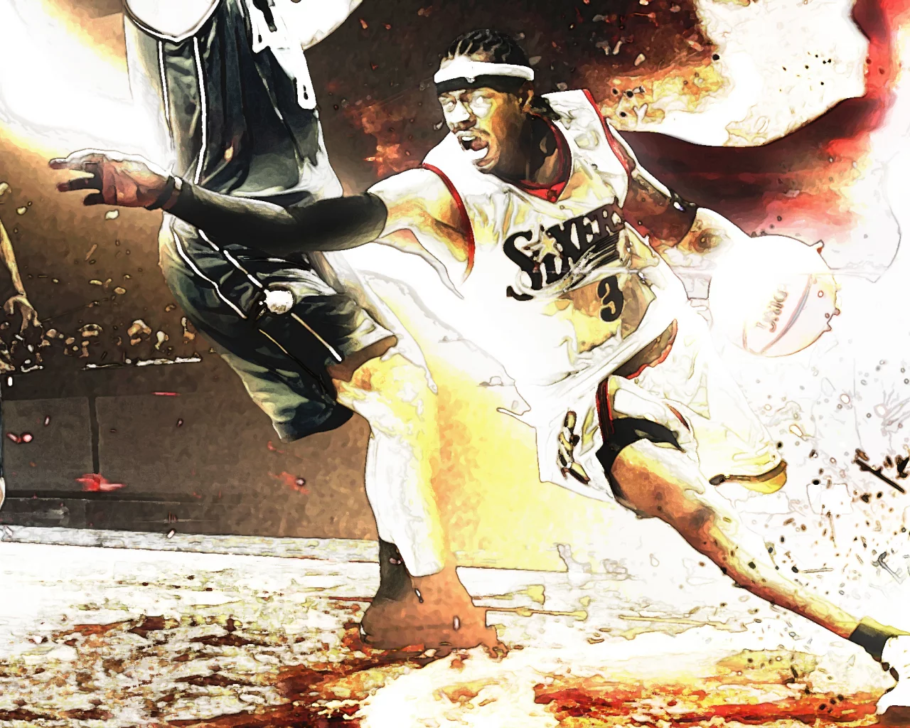 поле, мяч, 76sixers, orlando, игрок, spalding, Allen iverson, игра, прорыв