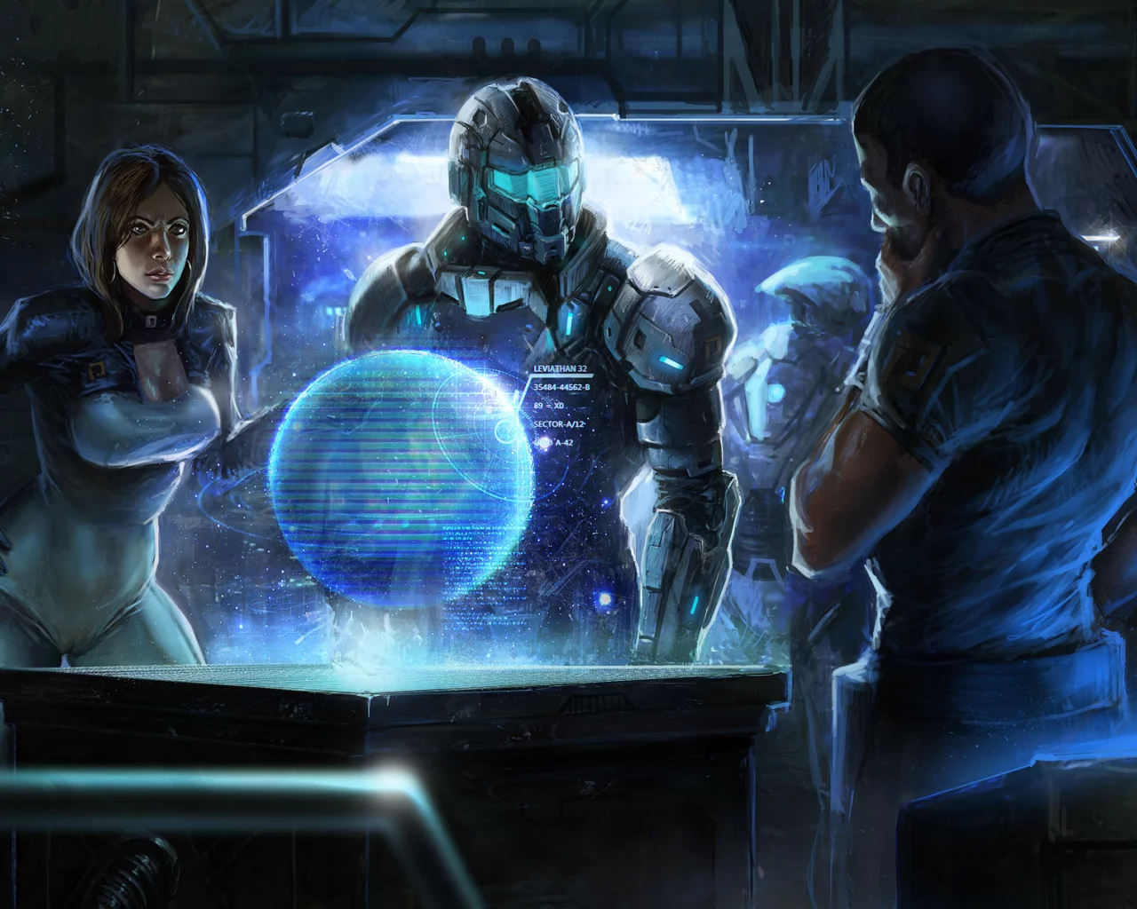 командный центр, парни, mass effect, девушка, Арт, броня