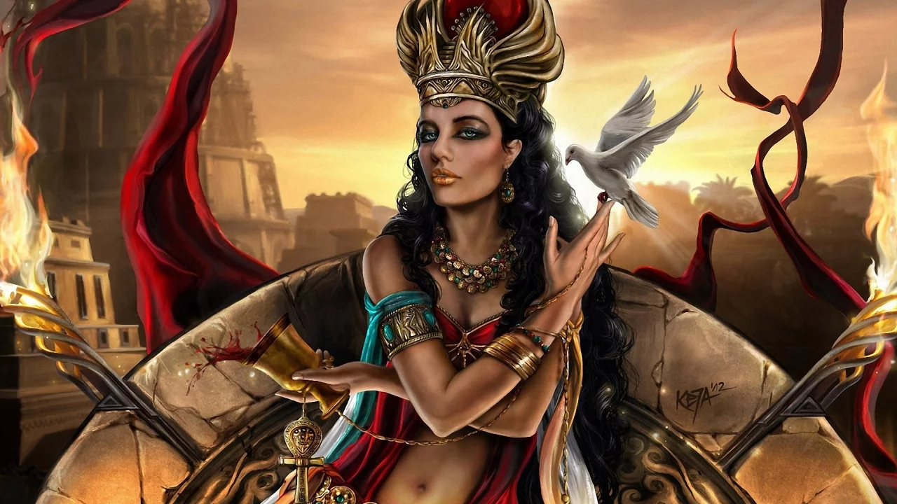 semiramis, ассирия, Арт, семирамида, птица, девушка, царица