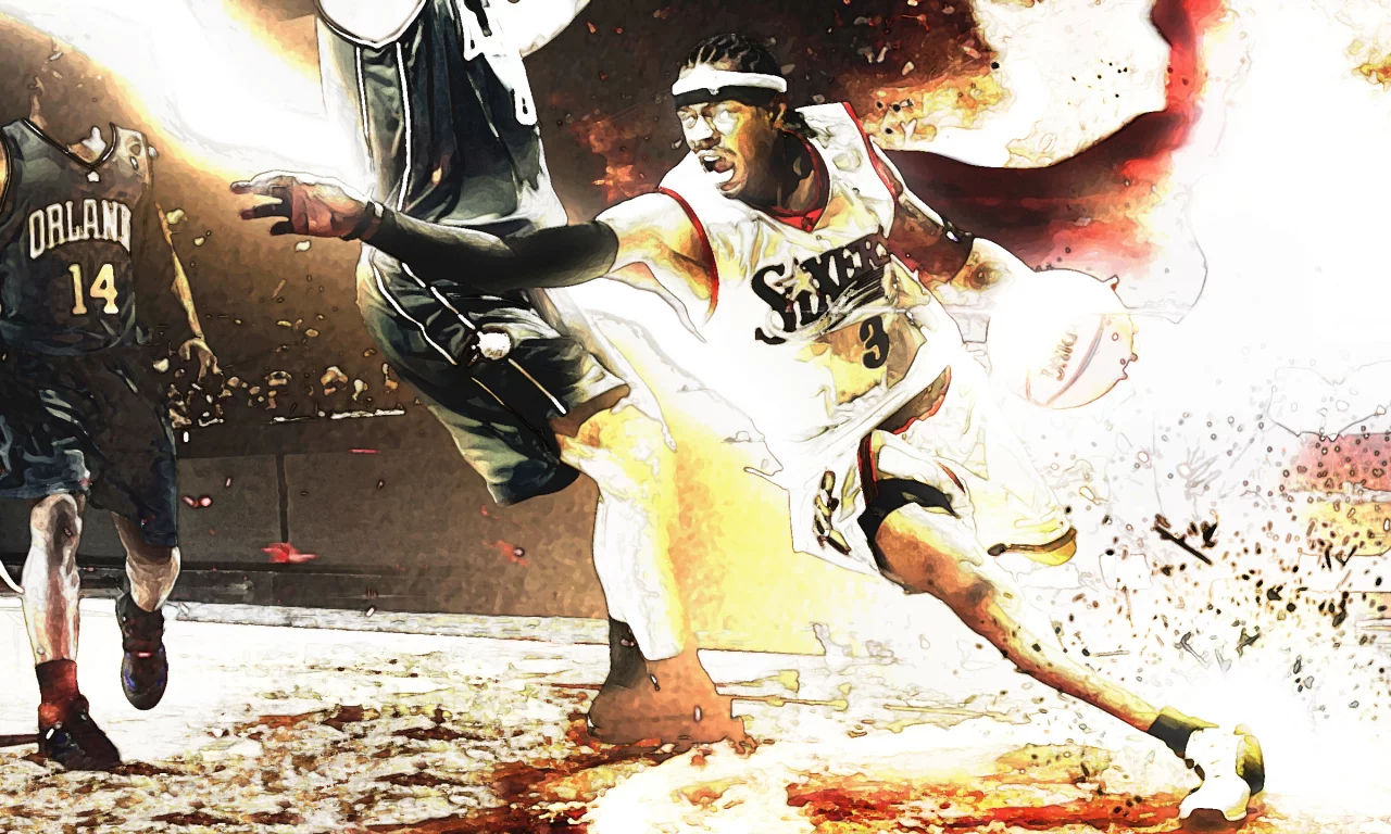 поле, мяч, 76sixers, orlando, игрок, spalding, Allen iverson, игра, прорыв