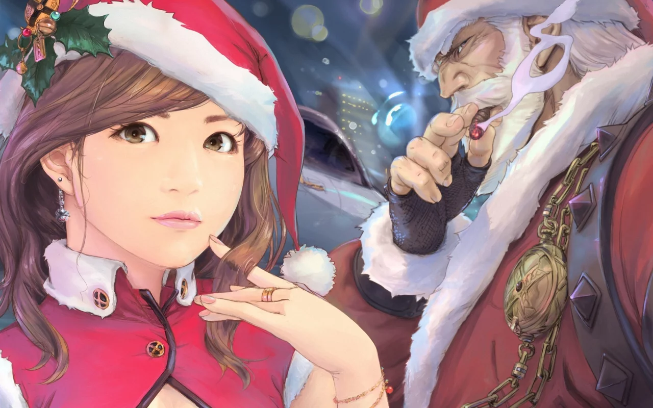 сигара, xiaowoo, девушка, carina, Арт, santa claus, мужик, костюмы