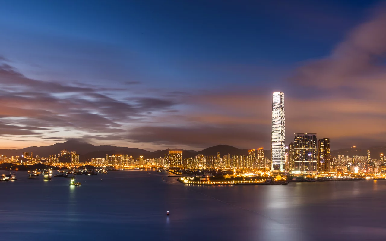 гавань виктория, залив, Hong kong, china, вечер, китай, гонконг