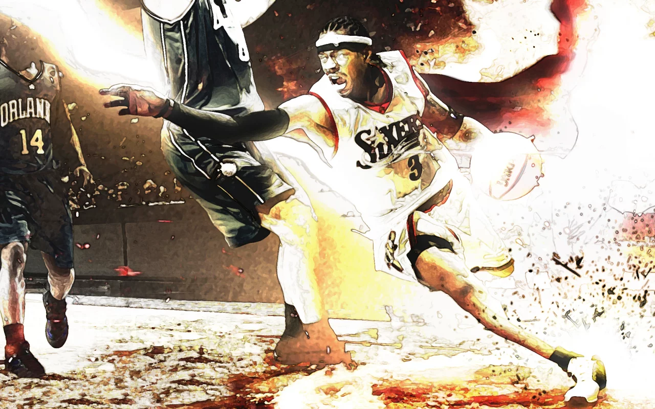 поле, мяч, 76sixers, orlando, игрок, spalding, Allen iverson, игра, прорыв