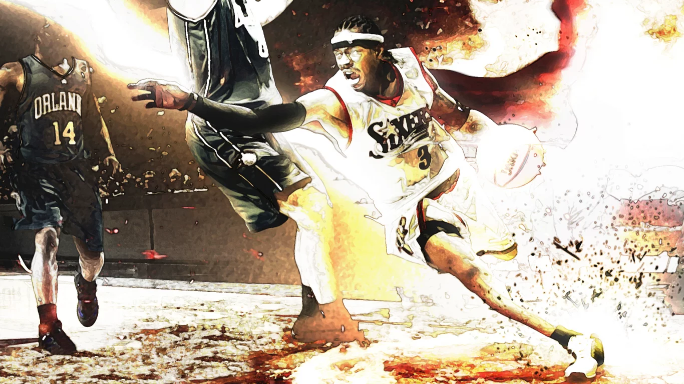 поле, мяч, 76sixers, orlando, игрок, spalding, Allen iverson, игра, прорыв