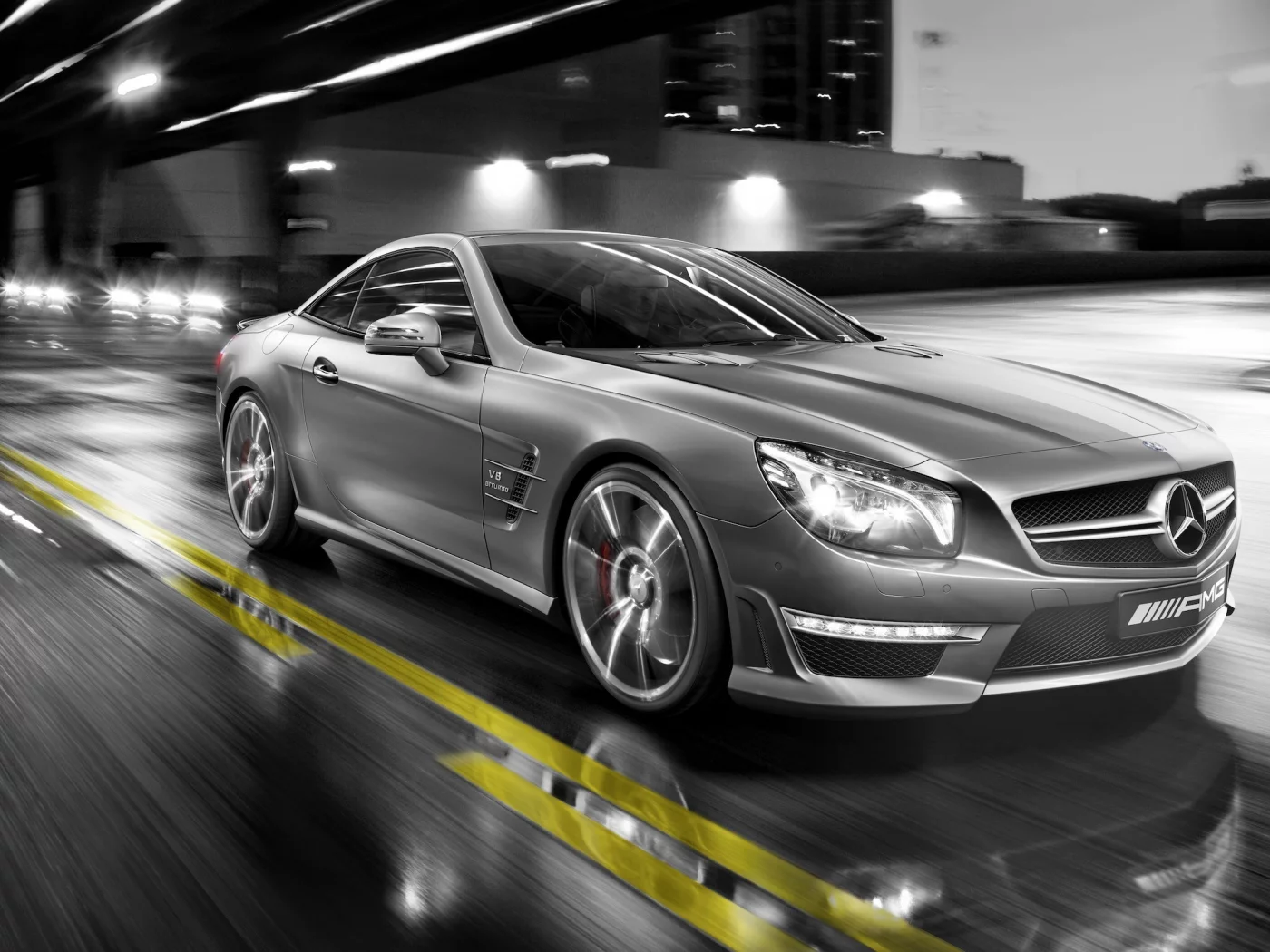 в движении, Мерседес, mercedes sl 55 amg, улица