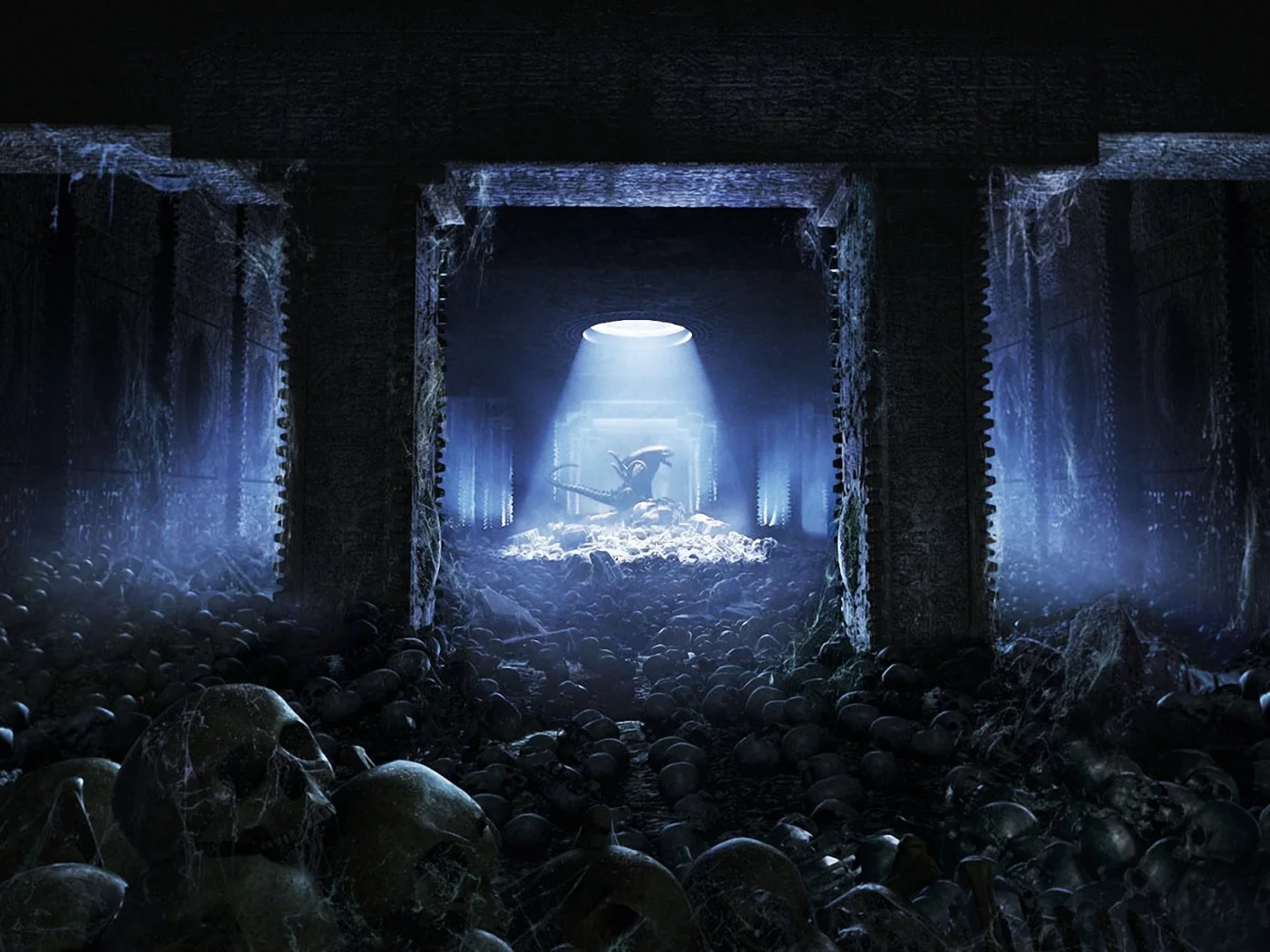 черепа, alien vs predator , kev jenkins , Арт, помещение, чужой