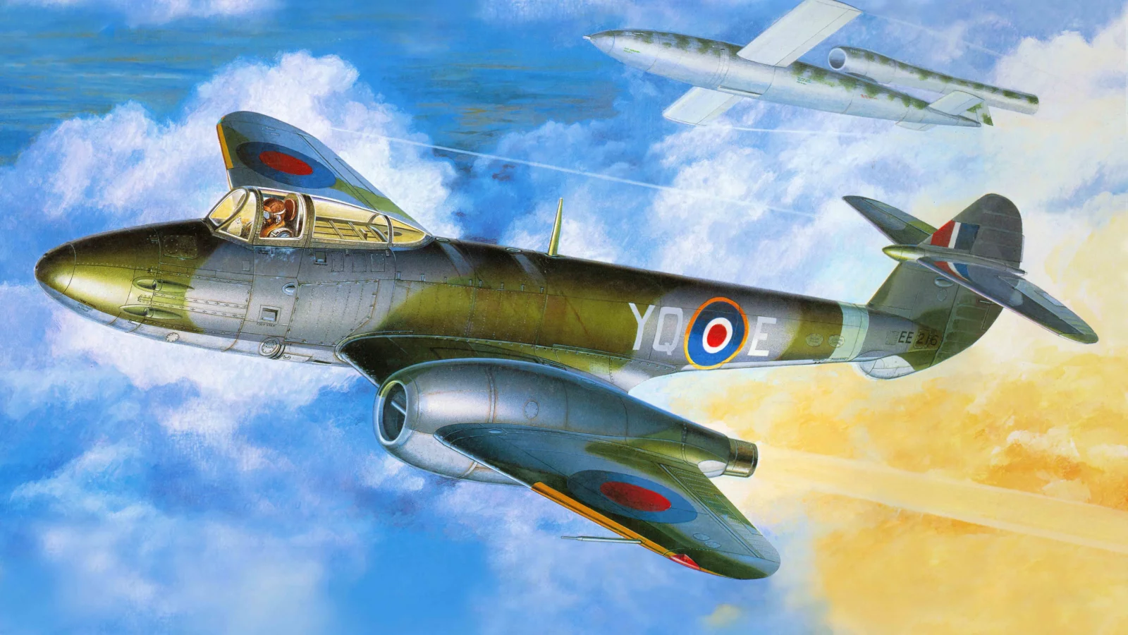 Арт, первый, самолет, gloster meteor, f-1, британский