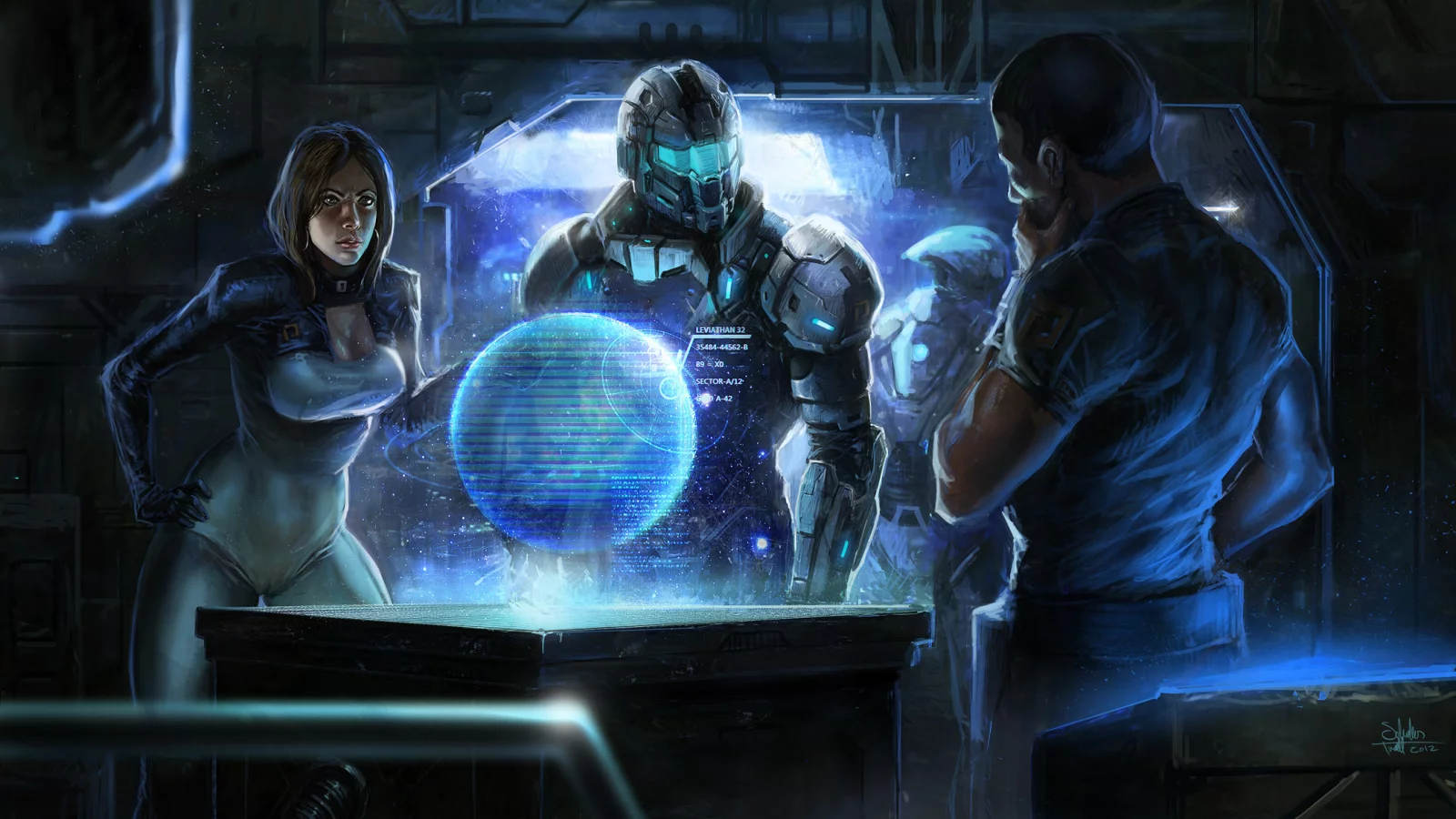 командный центр, парни, mass effect, девушка, Арт, броня