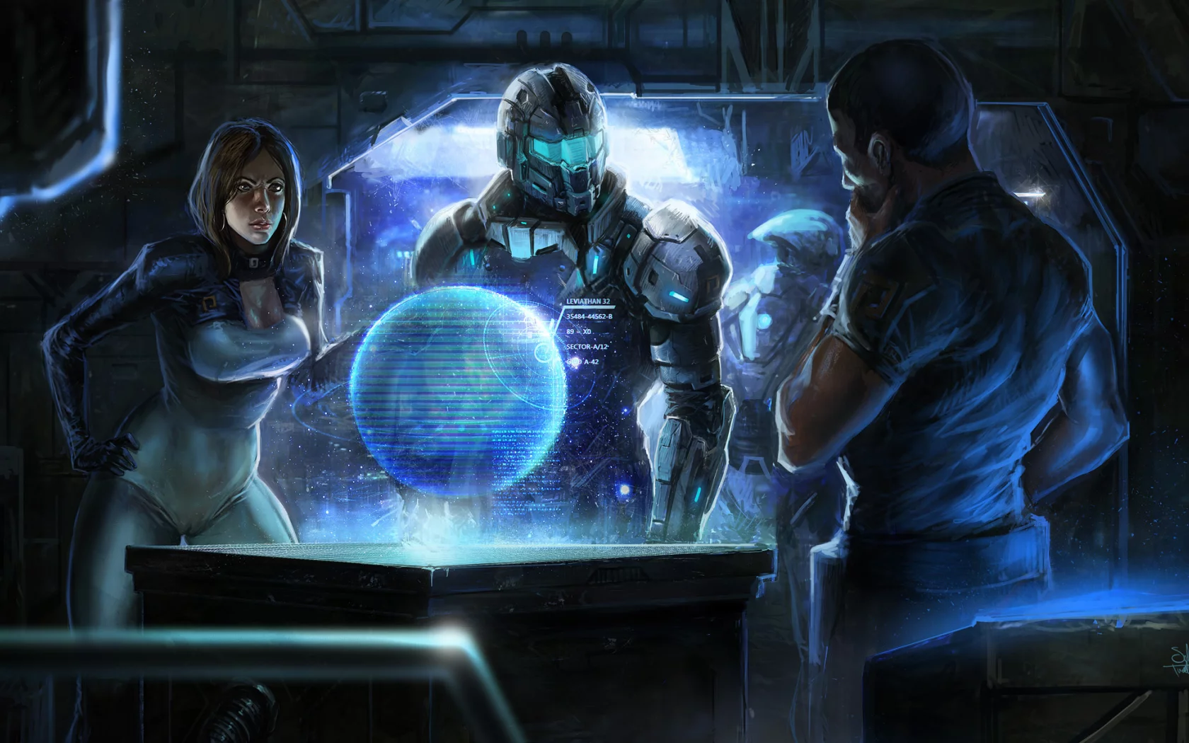 командный центр, парни, mass effect, девушка, Арт, броня