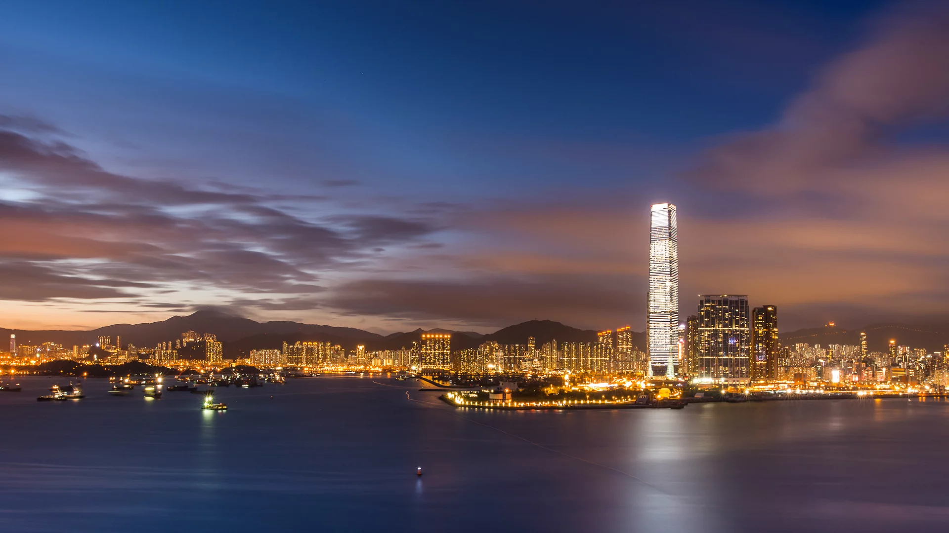 гавань виктория, залив, Hong kong, china, вечер, китай, гонконг