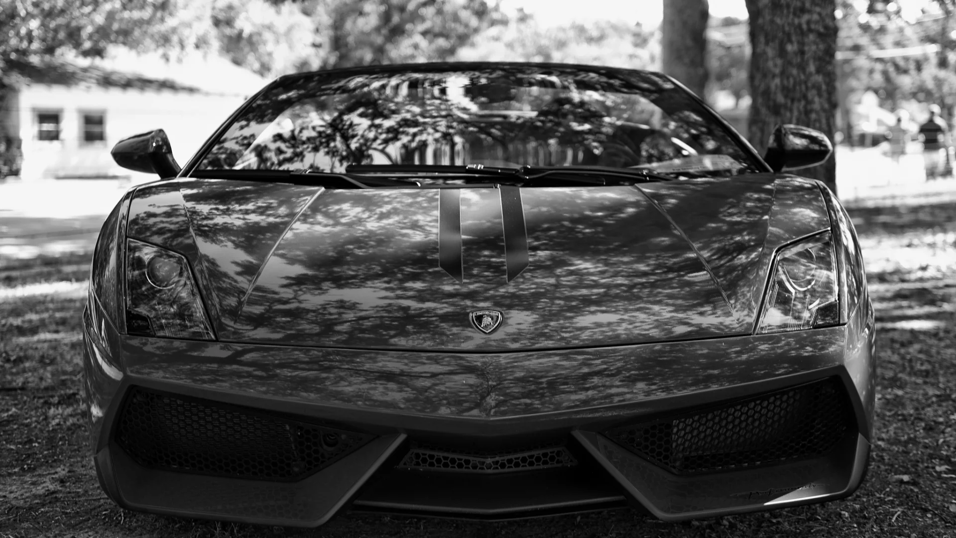 Lamborghini gallardo, моська, суперкар, чб, фары
