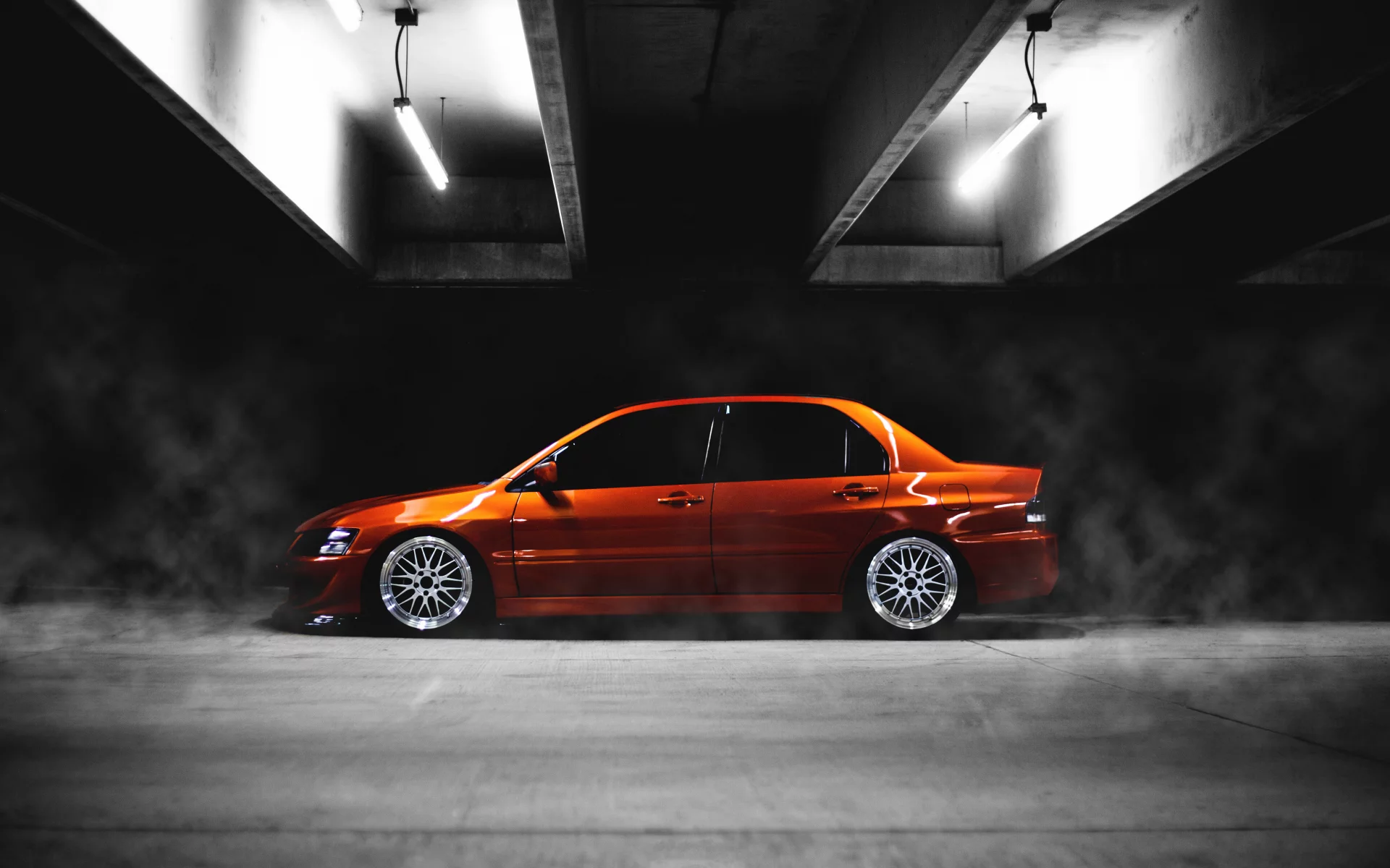 lancer, orange, Mitshubishi, сбоку, low, evo, evolution, ix, тюнинг