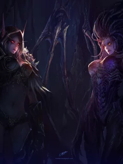 девушки, world of warcraft, starcraft , chenbo, sarah kerrigan, Арт, sylvanas windrunner