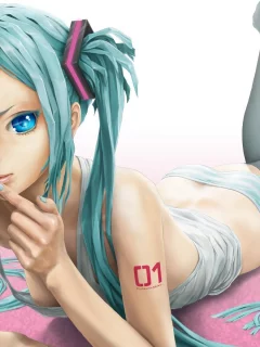 девушка, трусики, hatsune miku, голубые глаза, лёжа, Вокалоид