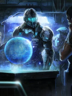 командный центр, парни, mass effect, девушка, Арт, броня
