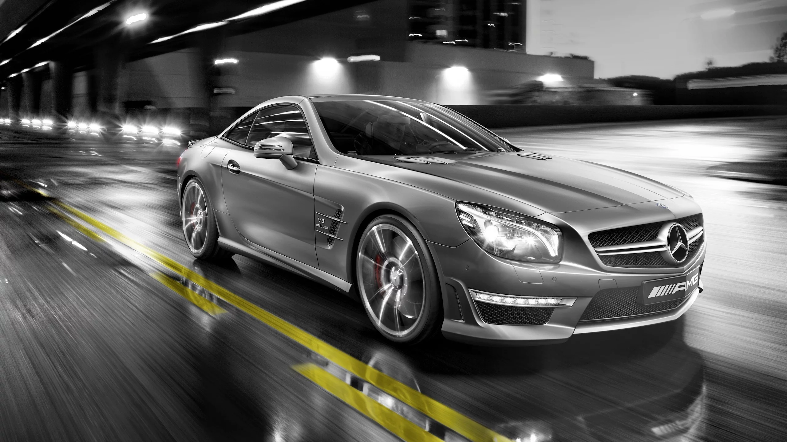 в движении, Мерседес, mercedes sl 55 amg, улица