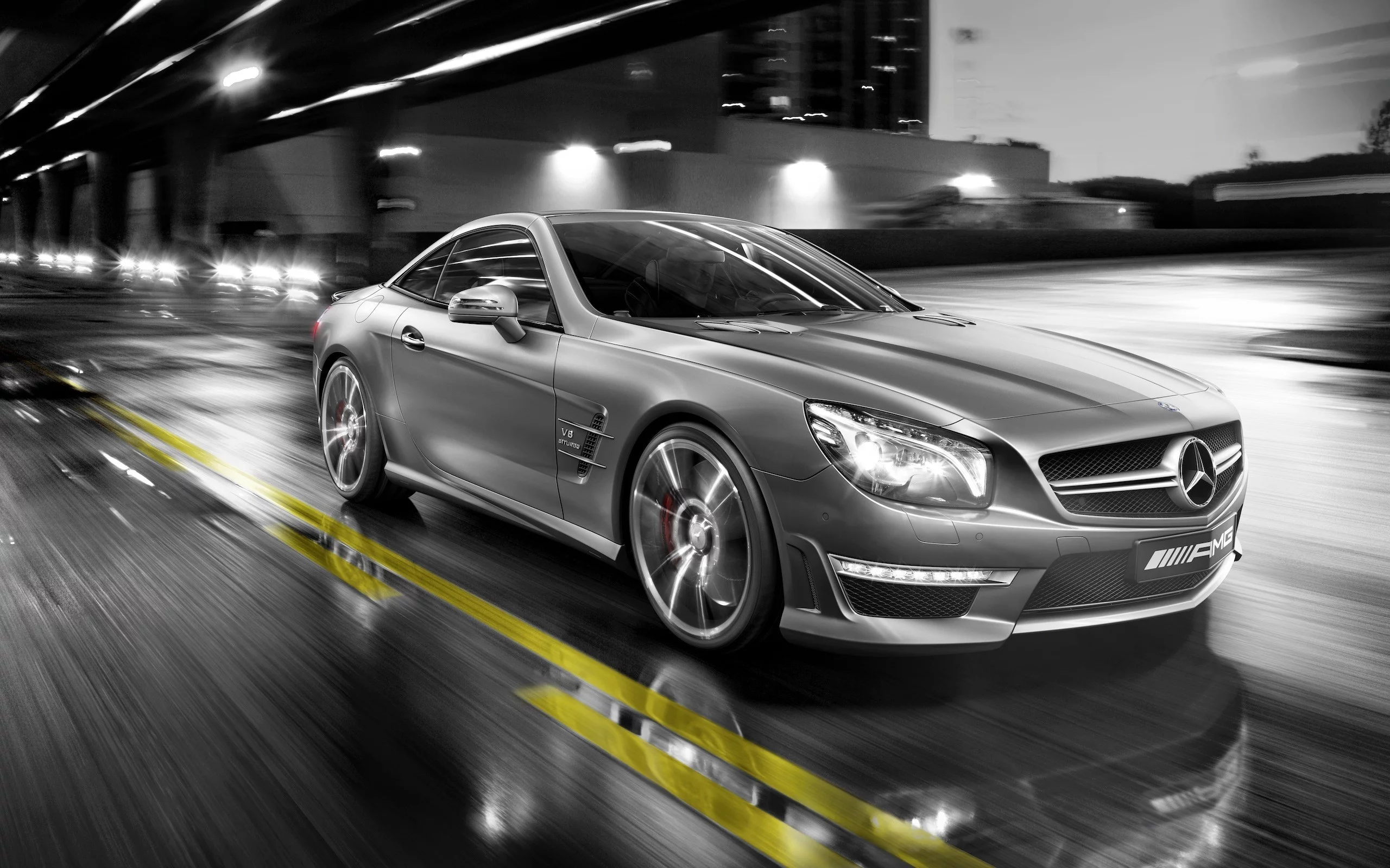 в движении, Мерседес, mercedes sl 55 amg, улица